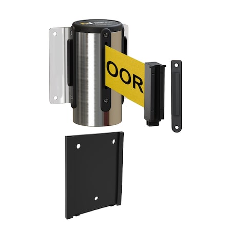 Montour Line Retr. Belt Barrier Removable Pol. Steel Wall Mnt 8.5ft Y.Wet.Belt F WM115-PS-CAWETYB-RM-S-85